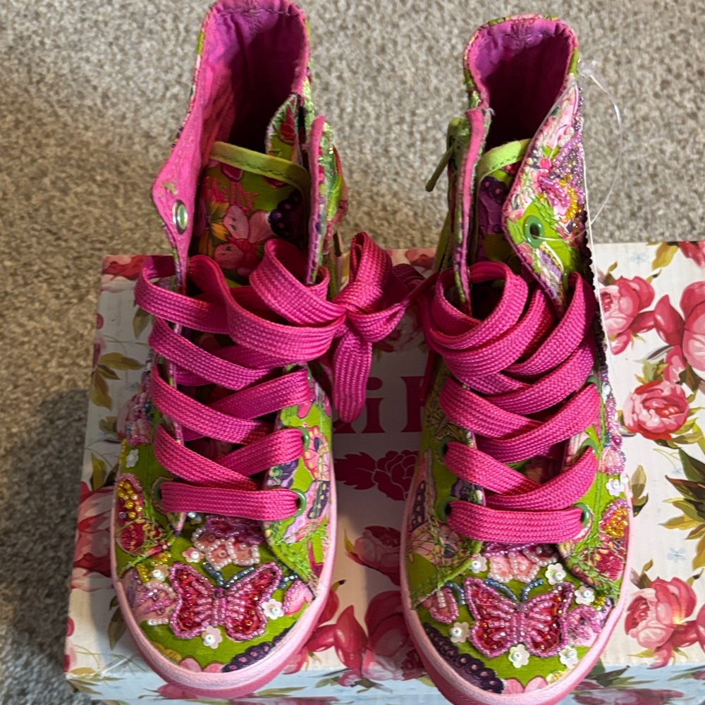 Kids High-Top Sneakers - Pink and Green - Picture 3 of 4